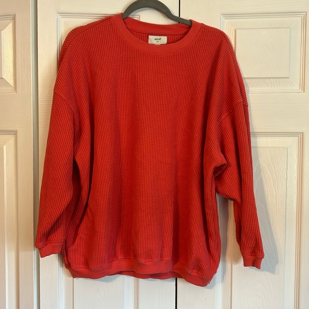 PINK/RED Aerie Waffle Crewneck Sweatshirt